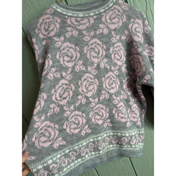 Vintage 90s Roses Sweater, Large - Picture 2 of 6